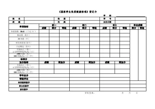 《国家学生体质健康标准》登记卡(初中)