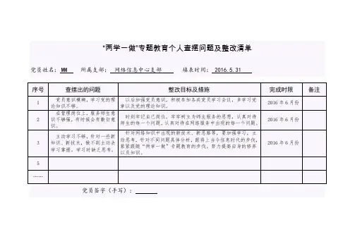 “两学一做”专题教育个人查摆问题及整改清单