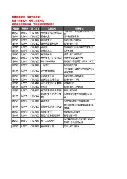 新版北京市北京市门头沟区茶庄企业公司商家户名录单联系方式地址大全23家