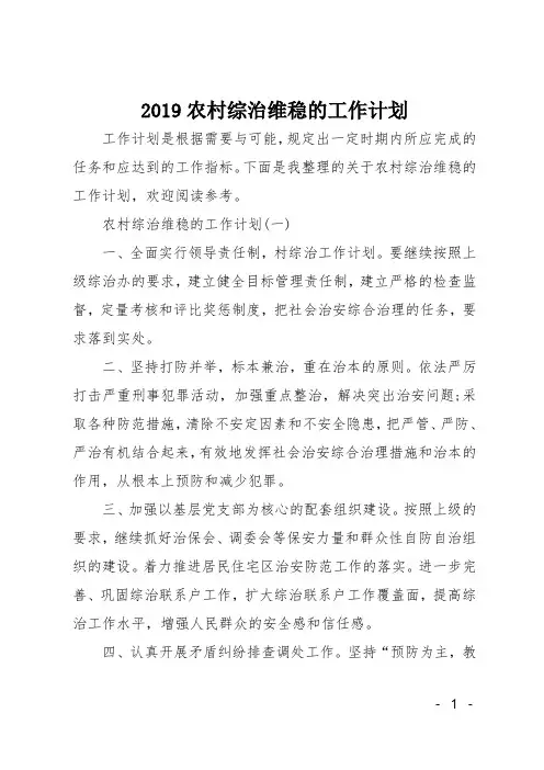 2019农村综治维稳的工作计划