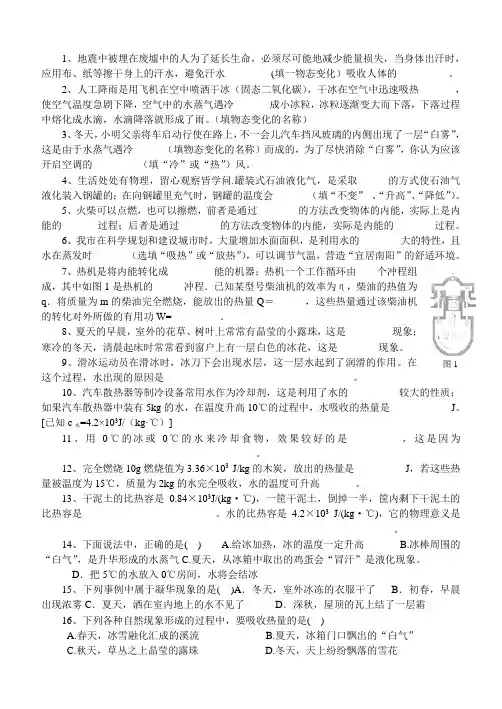 九年级物理第十一章第十二章综合测试卷(沪科版)