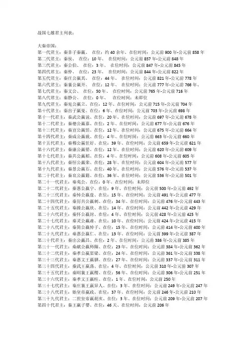 战国七雄君主列表