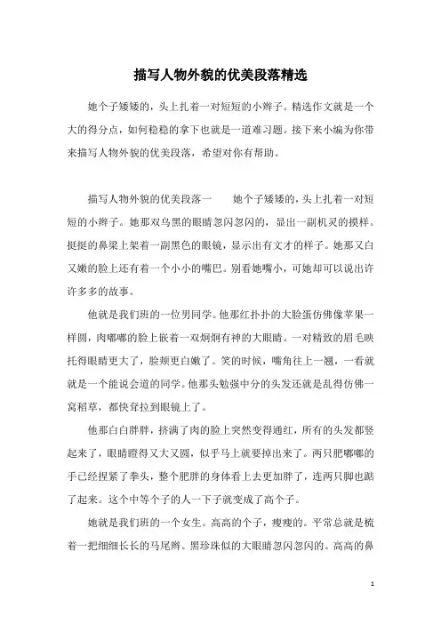 描写人物外貌的优美段落精选
