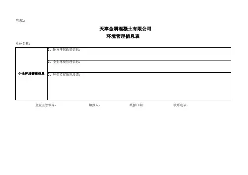 附表1:x年x月x日环境管理信息表(单位名称)