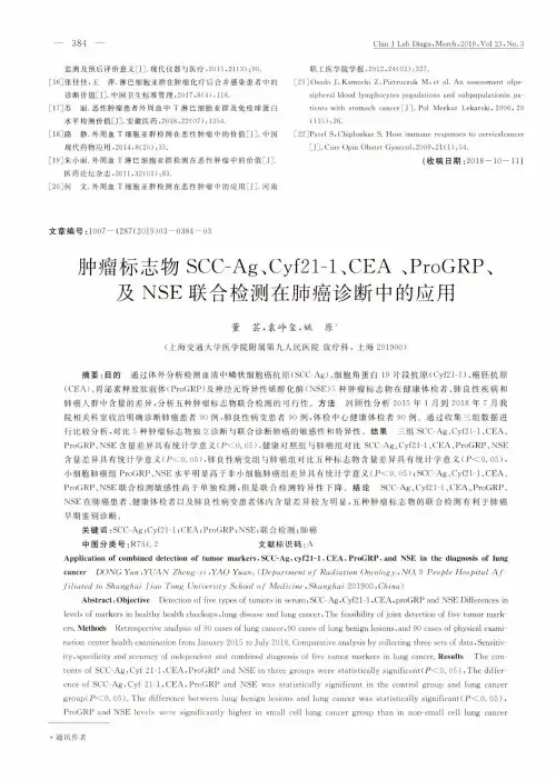 肿瘤标志物SCCAg、Cyf211、CEA、ProGRP、及NSE联合检测在肺癌诊断中的应用