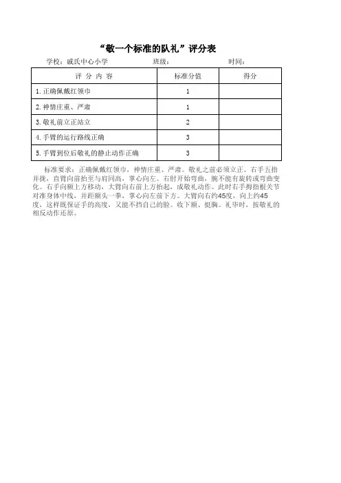 “敬一个标准的队礼”评分表