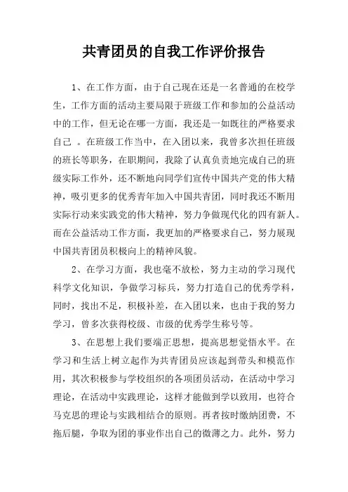 共青团员的自我工作评价报告
