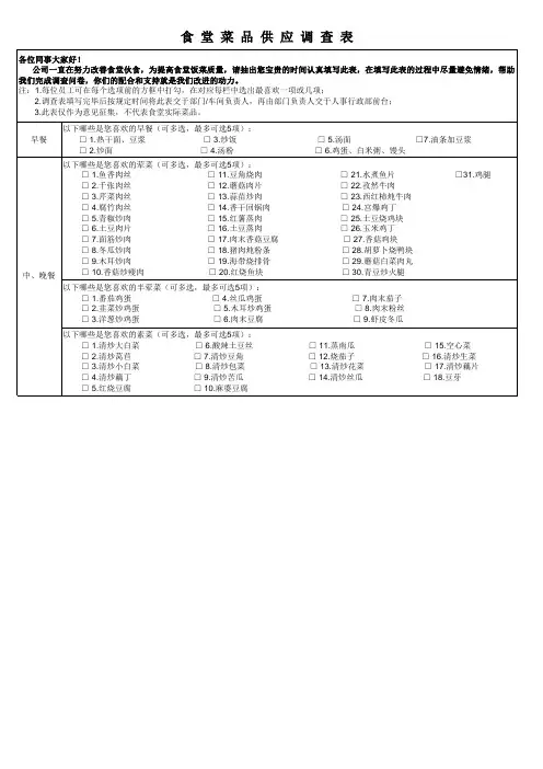 食堂菜品调查问卷