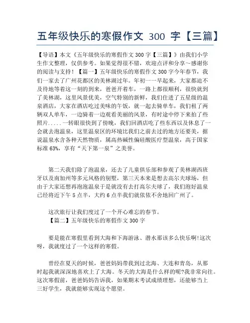 五年级快乐的寒假作文300字【三篇】