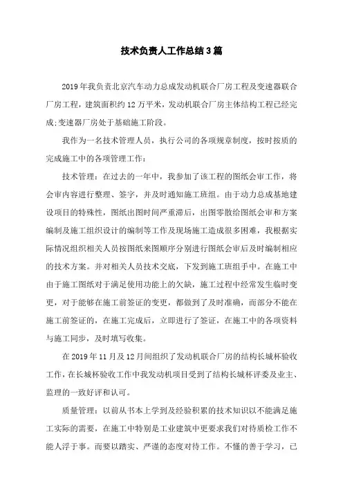 技术负责人工作总结3篇