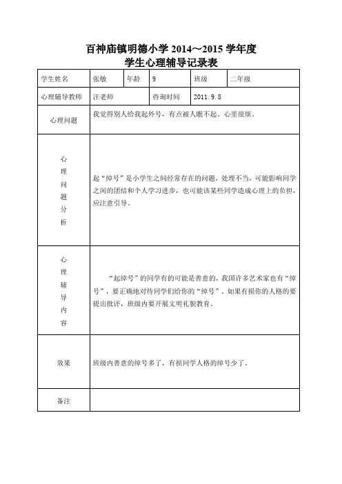 2014-2015小学心理咨询记录表[1]3