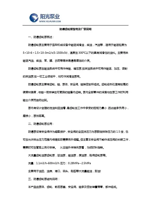 防爆齿轮泵型号及厂家说明