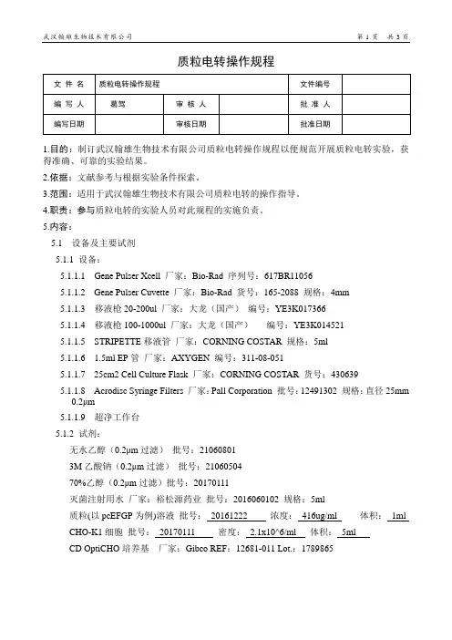 质粒电转操作规程