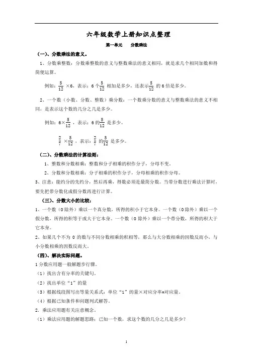 最新人教版六年级上册数学知识点(概念)归纳与整理(人教版)