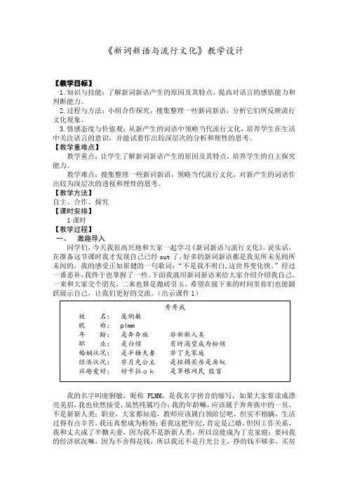 探究3：新词新语与流行文化