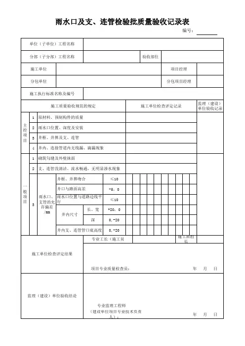 雨水口及支、连管检验批质量验收记录表