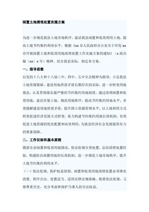 闲置土地清理处置实施方案