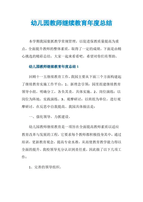 幼儿园教师继续教育年度总结