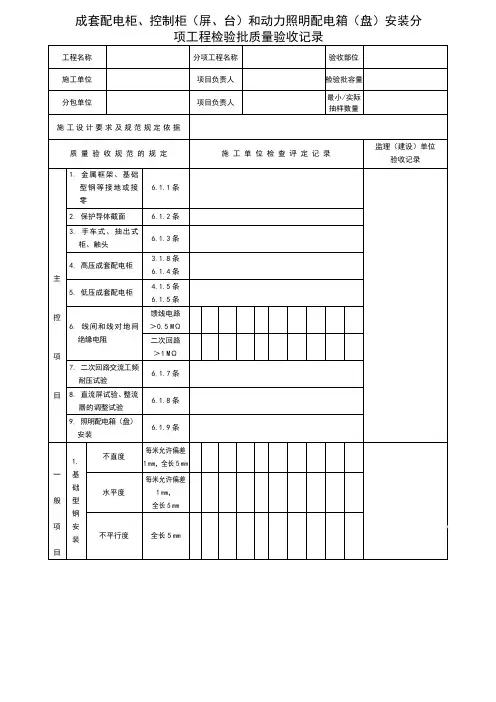 成套配电柜、控制柜(屏、台)和动力照明配电箱(盘)安装分项工程检验批质量验收记录