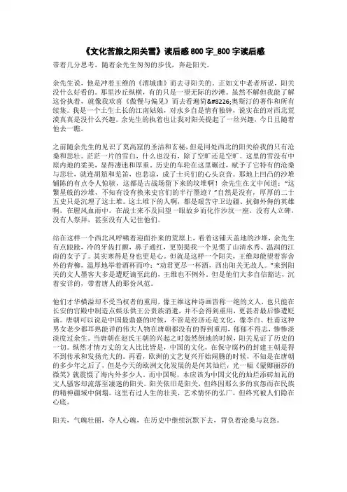 《文化苦旅》读后感800字_800字读后感