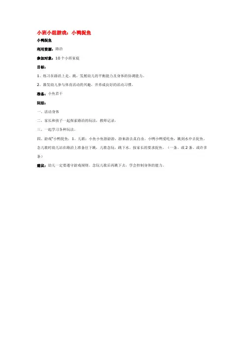 幼儿园小班亲子活动方案-小班小组游戏：小鸭捉鱼
