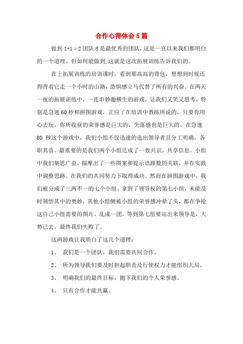 合作心得体会5篇