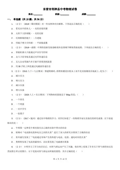 东营市利津县中考物理试卷