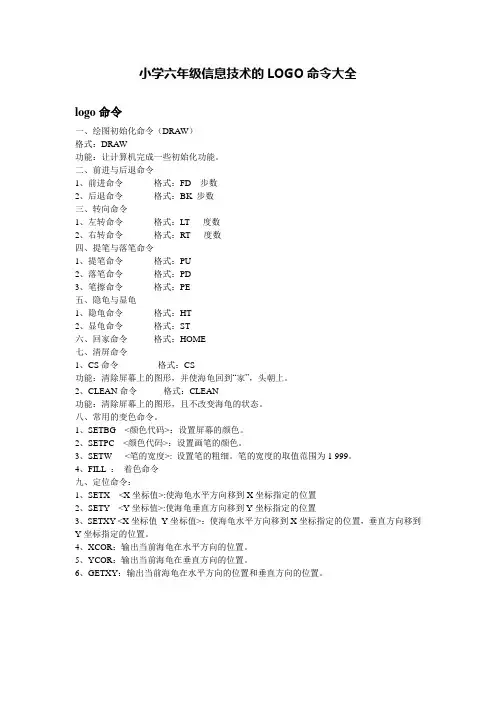 小学六年级信息技术LOGO命令大全