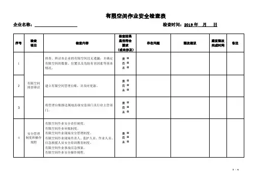有限空间作业企业专项检查表