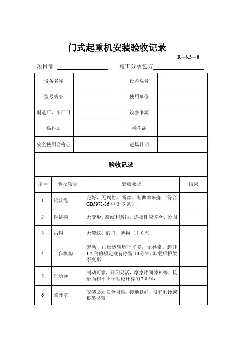 门式起重机安装验收记录
