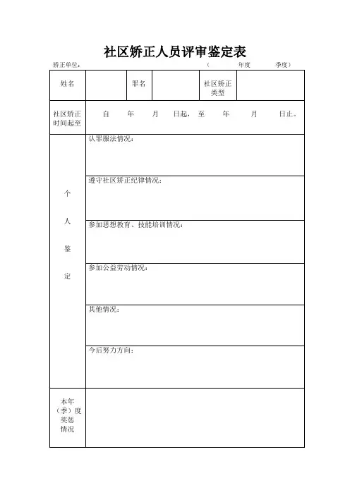 (新加表)社区矫正人员评审鉴定表