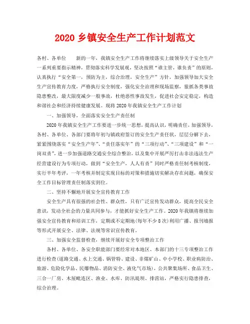 2020乡镇安全生产工作计划范文