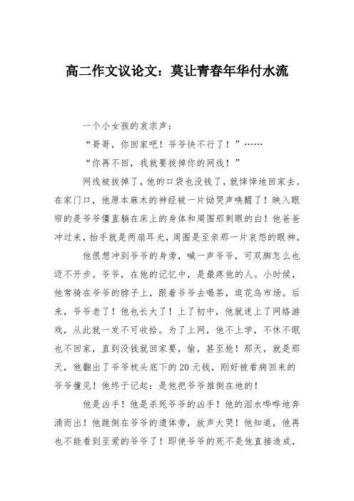 高二作文议论文：莫让青春年华付水流