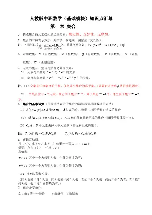 人教版中职数学(基础模块)知识点汇总