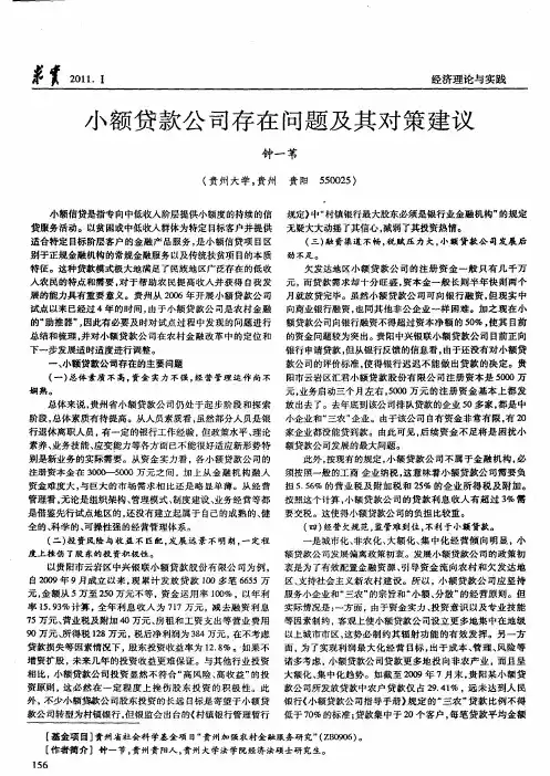 小额贷款公司存在问题及其对策建议