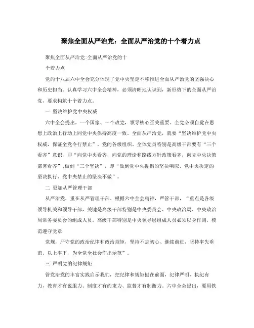 聚焦全面从严治党：全面从严治党的十个着力点