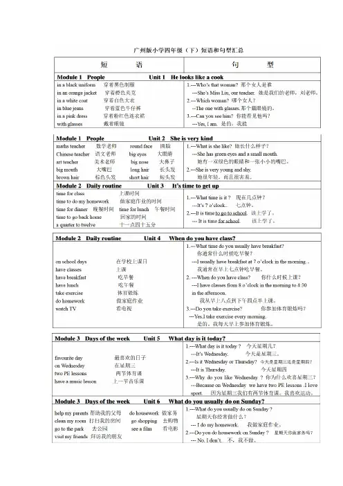 小学四年级上下册重点句型