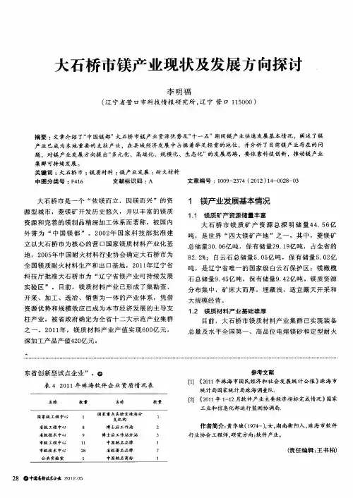 大石桥市镁产业现状及发展方向探讨