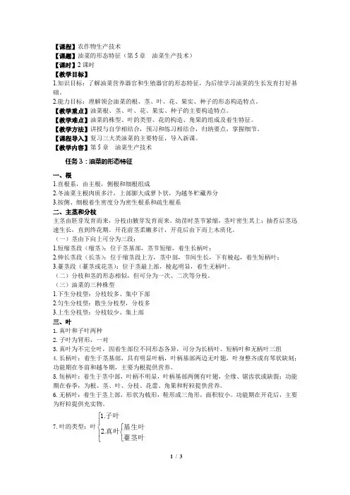 《农作物生产技术》-油菜的形态特征教案