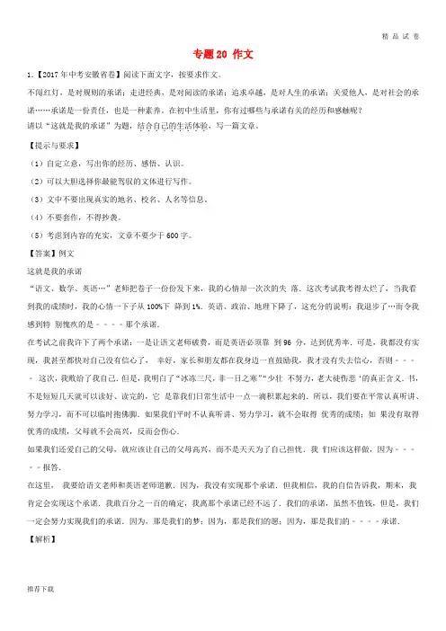 [精品]2019年中考语文试题分项版解析汇编第期专题作文含解析