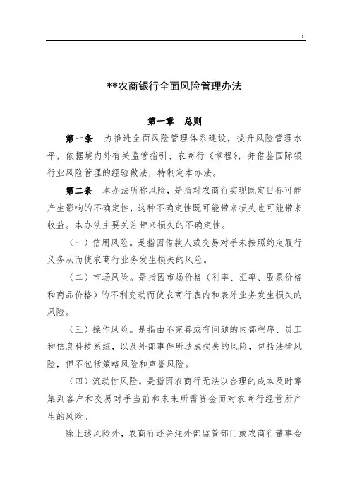 农商行全面风险管理方案计划办法