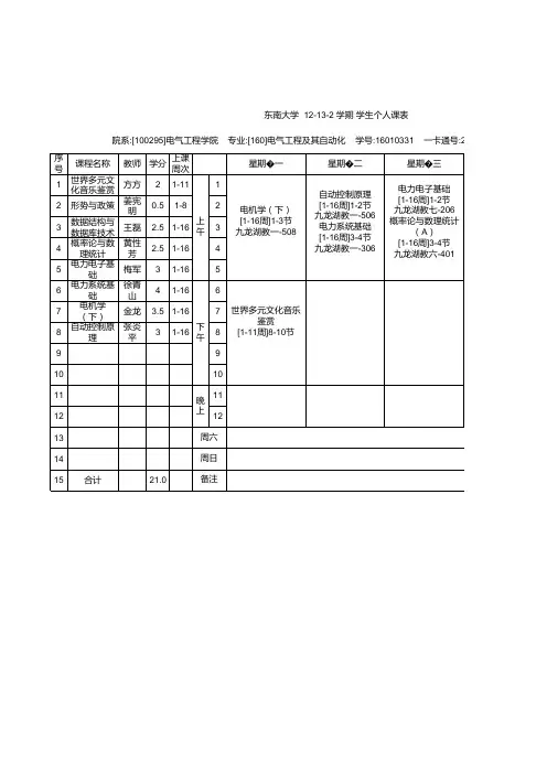 东南大学电气学院10级课表