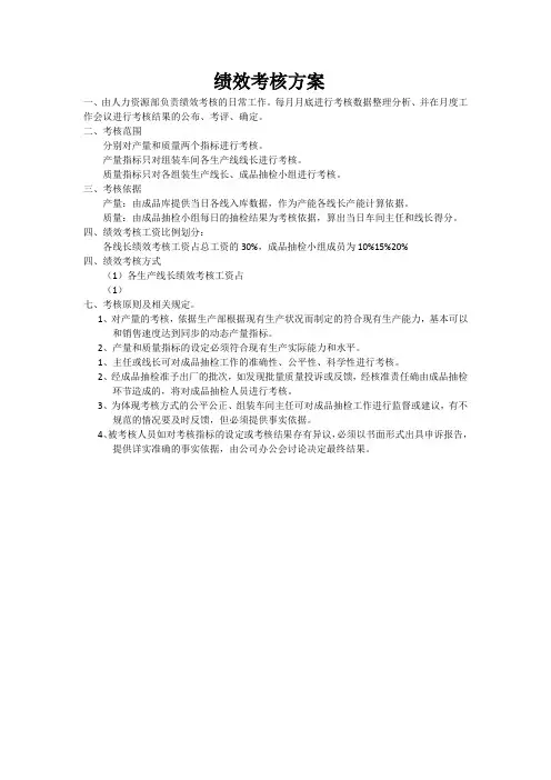 质量考核方案