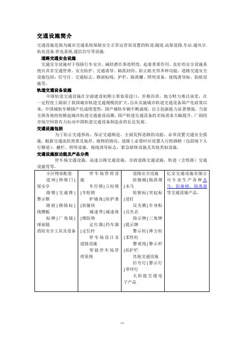 交通设施简介_交通设施产品分类