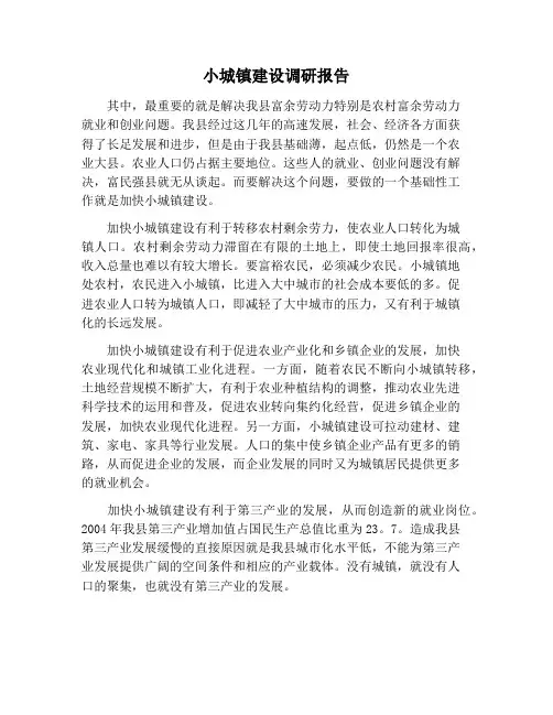 【报告范文】小城镇建设调研报告