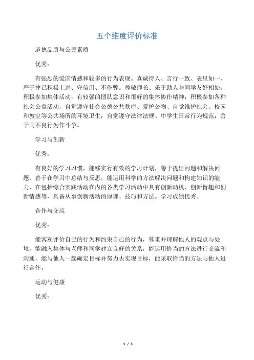 五个维度评价标准 2