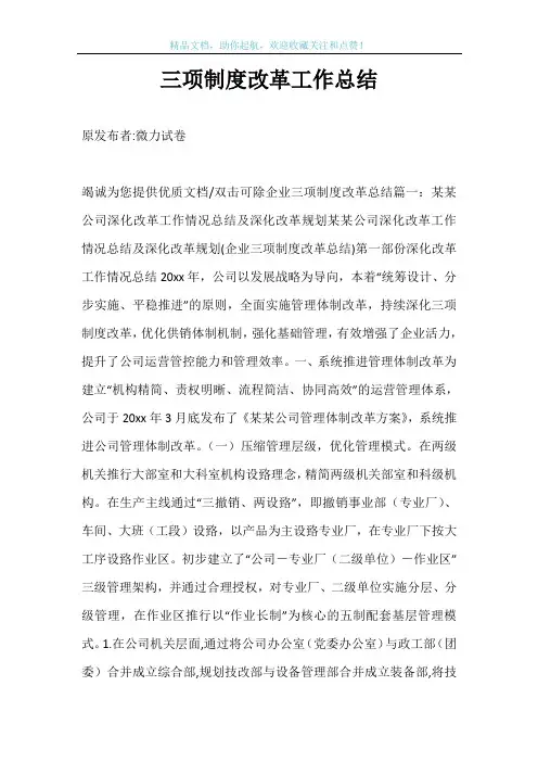 三项制度改革工作总结