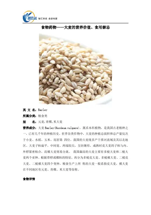 食物药物—大麦的营养价值、食用禁忌