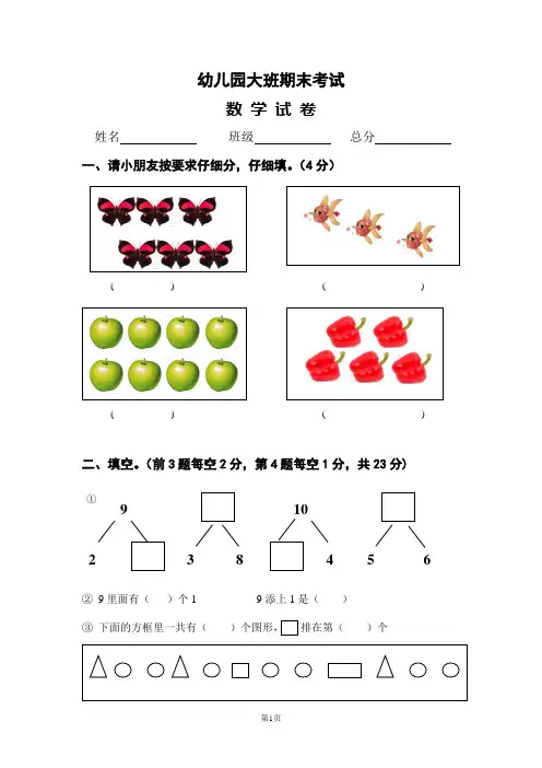 幼儿园大班数学试题