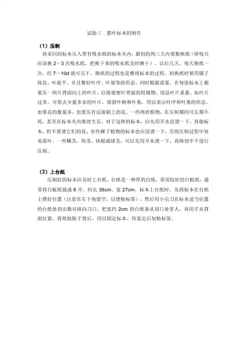 实验3 简易植物腊叶标本的制作